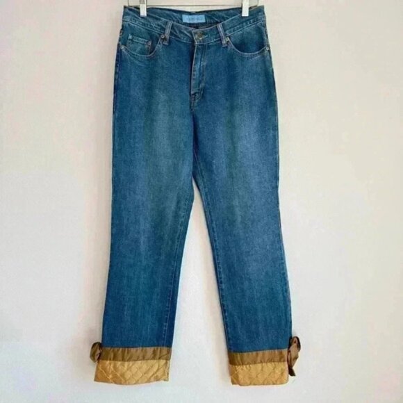 The Denim Tailor Women’s 8 Blue Denim Jeans Embellished Cuffs w/Bows Rhinestones - Picture 5 of 14